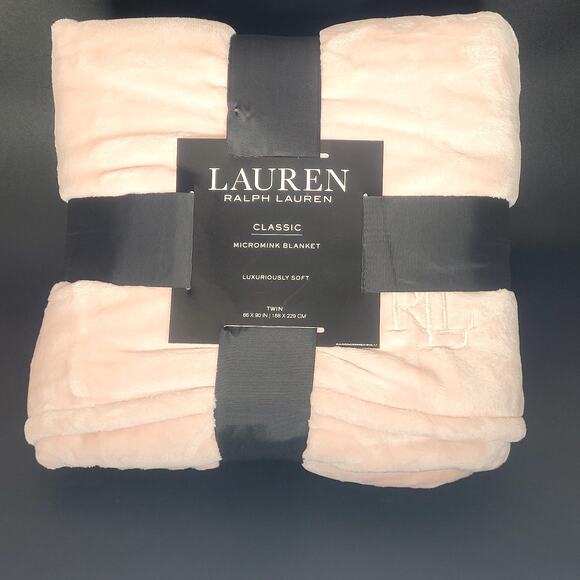 Lauren Ralph Lauren Blush Pink Twin Size Micromink Blanket 66‎ X 90 Coquette NWT - Picture 1 of 6